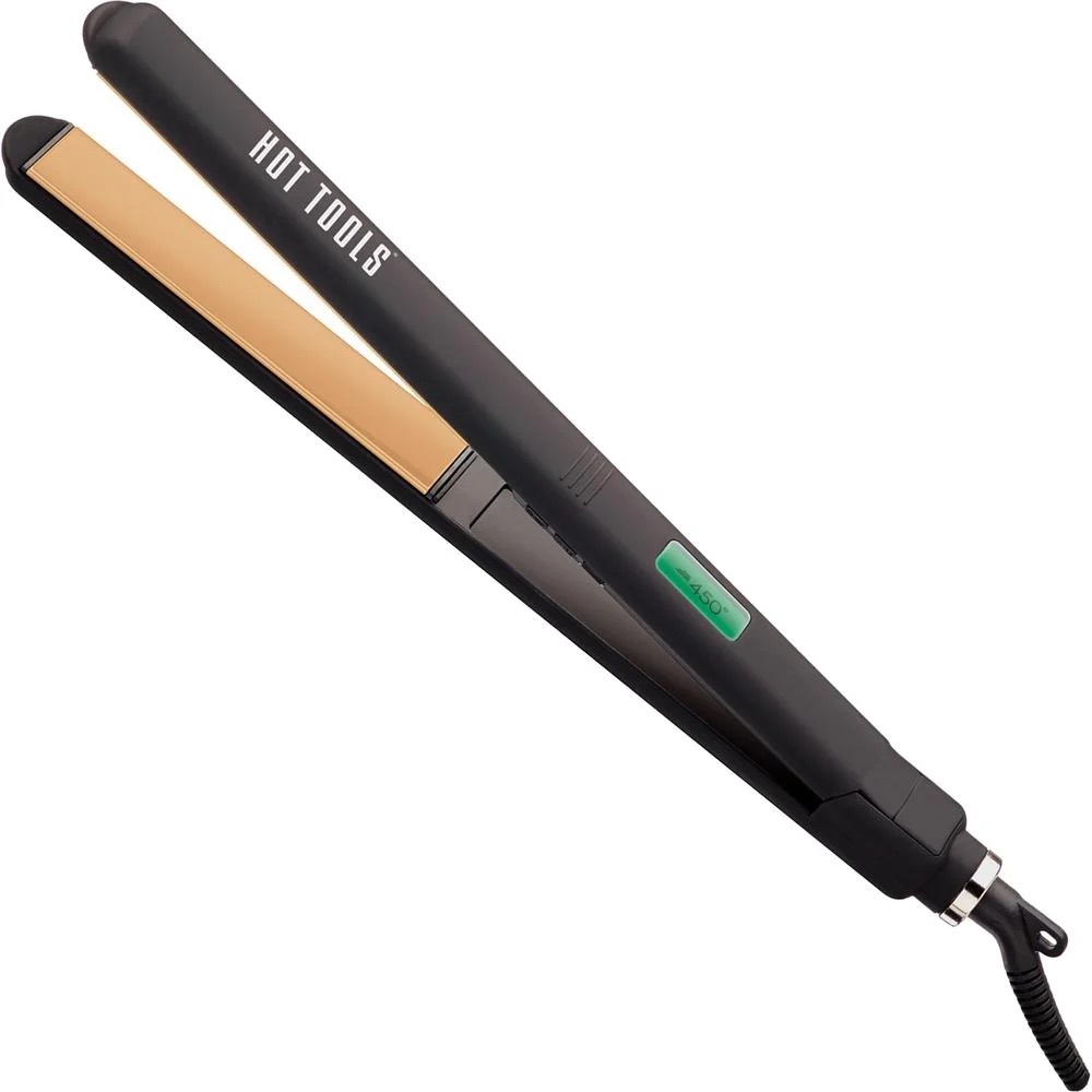 Hot Tools Black and Gold Ceramic 1” XL Flat Iron Hair Straightener with Comb